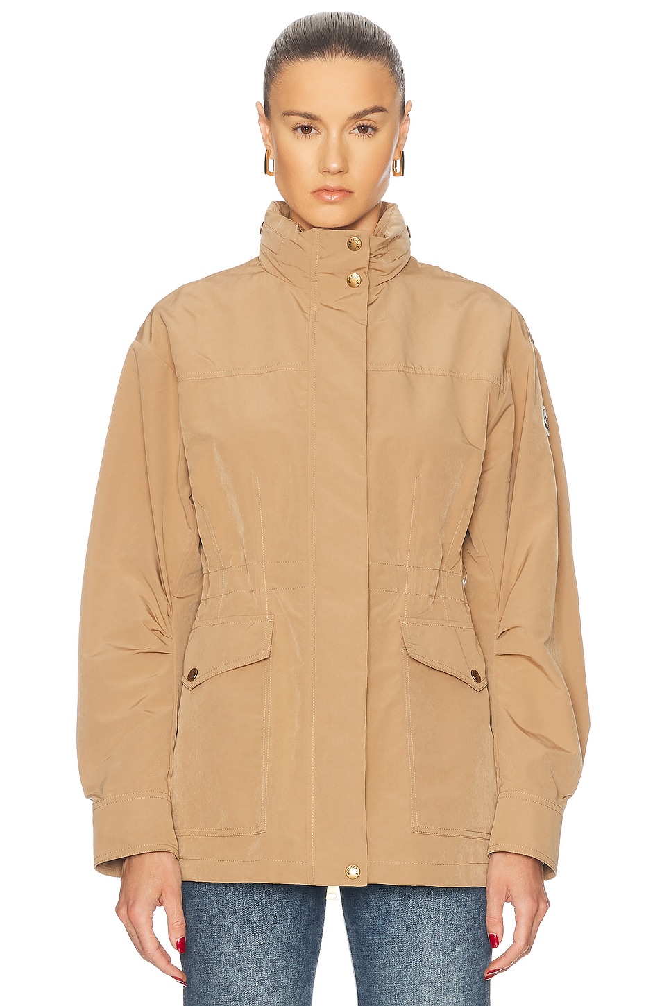 Shop Moncler Nades Short Parka In Beige
