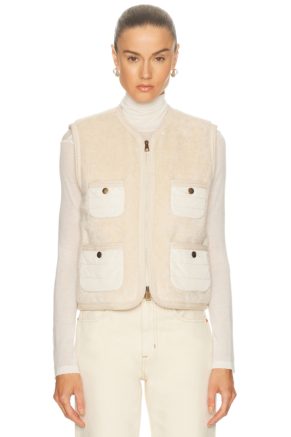 Moncler Textured Sleeveless Coat Featuring Pockets In Animal Print