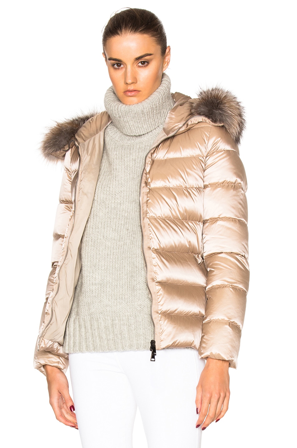 Moncler Tatie Giubbotto Jacket With Fox Fur in Taupe | FWRD