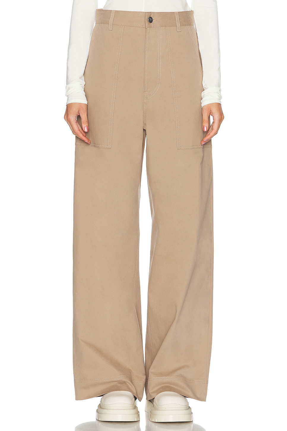 Shop Moncler Straight Leg Trouser In Beige