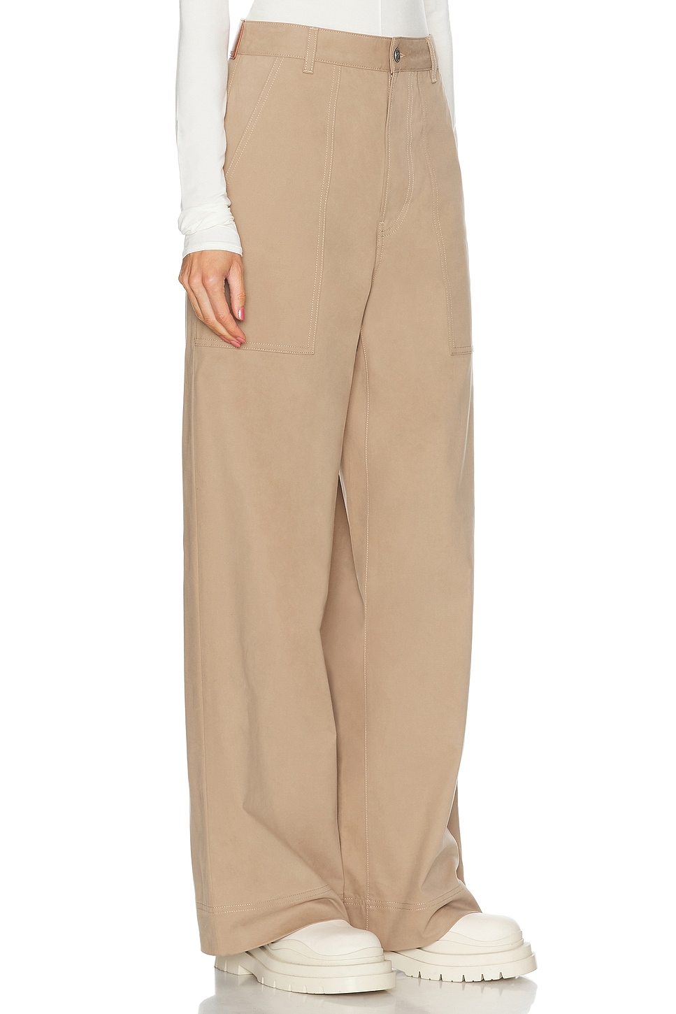 Shop Moncler Straight Leg Trouser In Beige