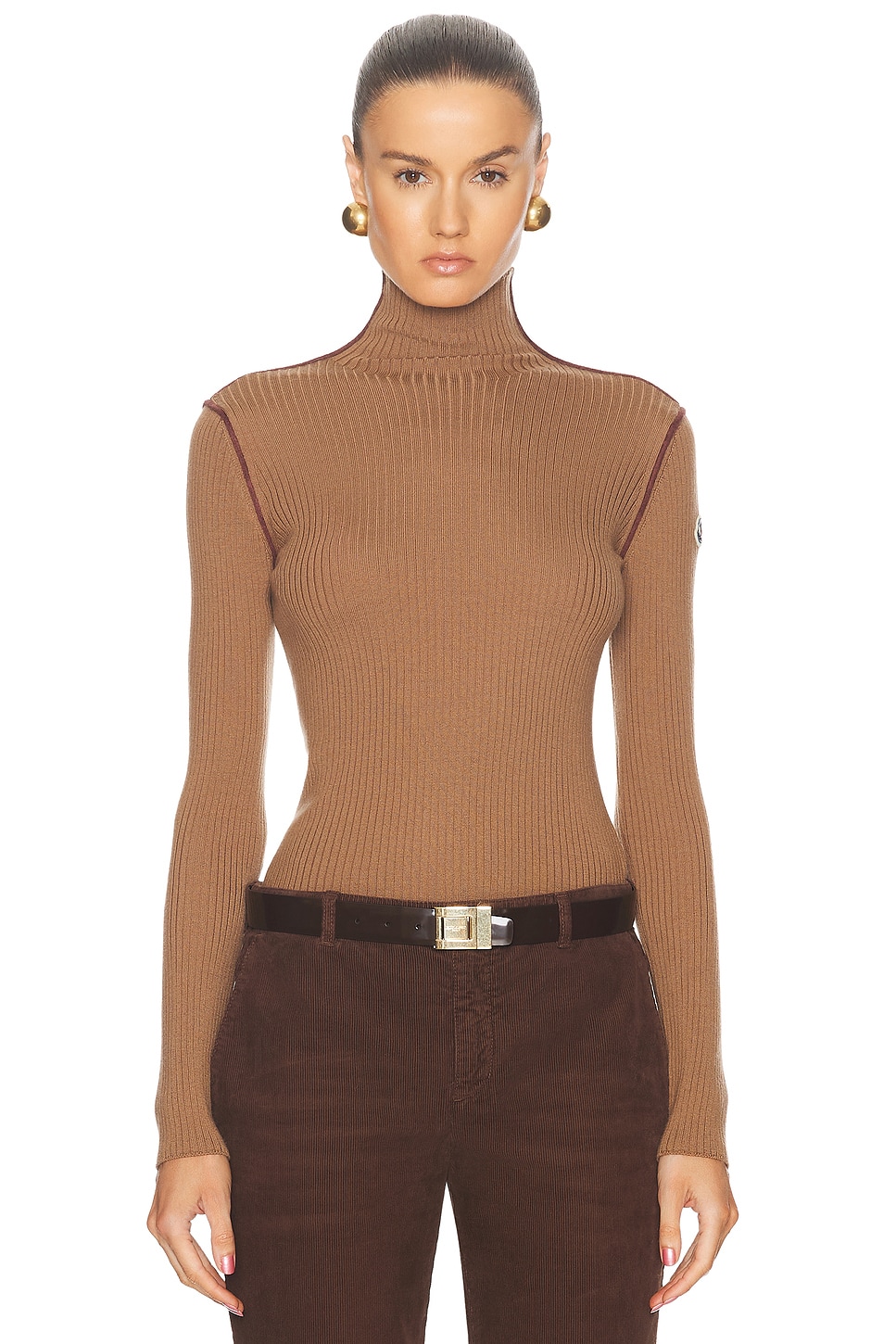 Shop Moncler Turtleneck Top In Beige