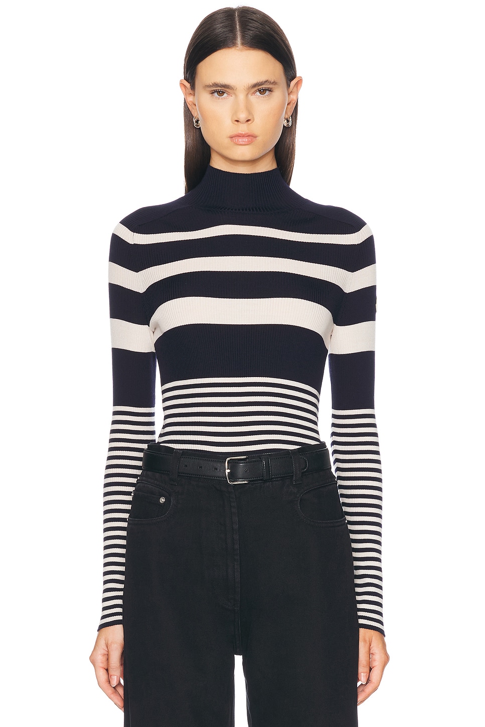 Image 1 of Moncler Long Sleeve Turtleneck Top in White & Blue