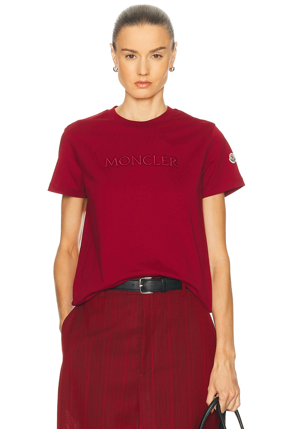 Image 1 of Moncler Short Sleeve T-shirt in Antique Burgundy