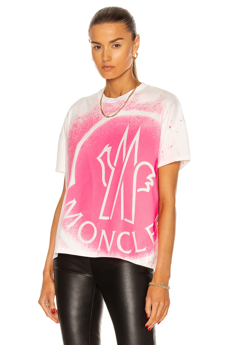 Image 1 of Moncler Girocollo T-Shirt in White & Pink