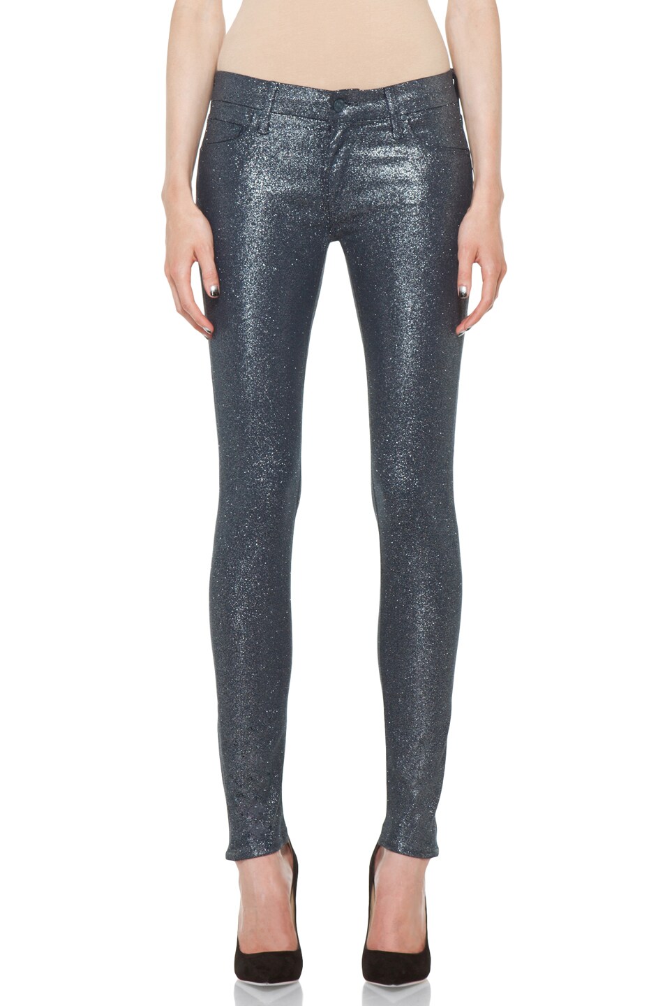 Image 1 of MOTHER The Looker Skinny in Sparkle & Purr Stone Blue Glimmer