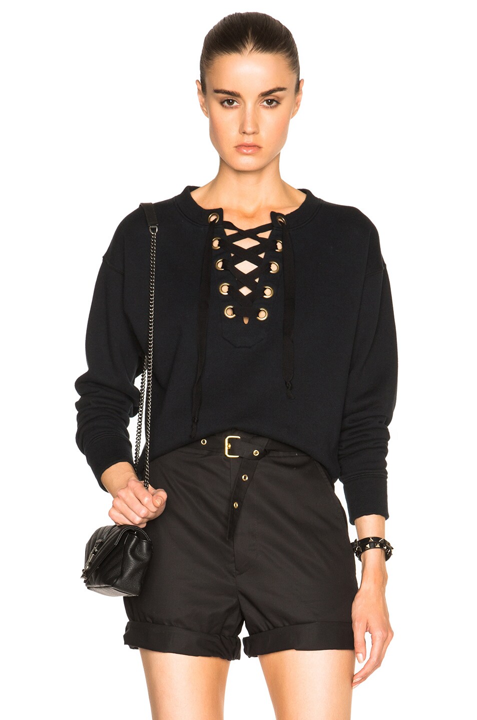 Image 1 of MOTHER Tie Up Easy Sweater in Black