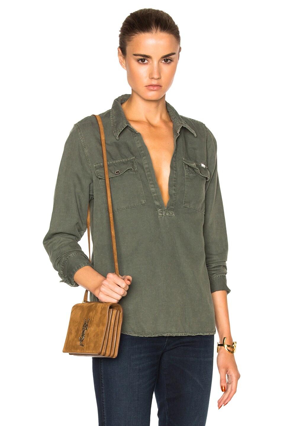 Image 1 of MOTHER Frenchie Frenchie Top in Military Green