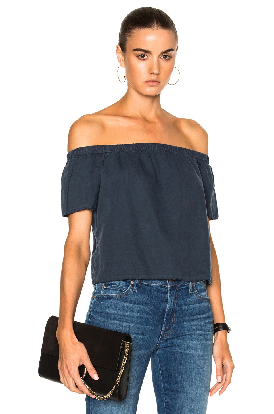 Image 1 of MOTHER Cold Shoulder Top in Shadow Blue