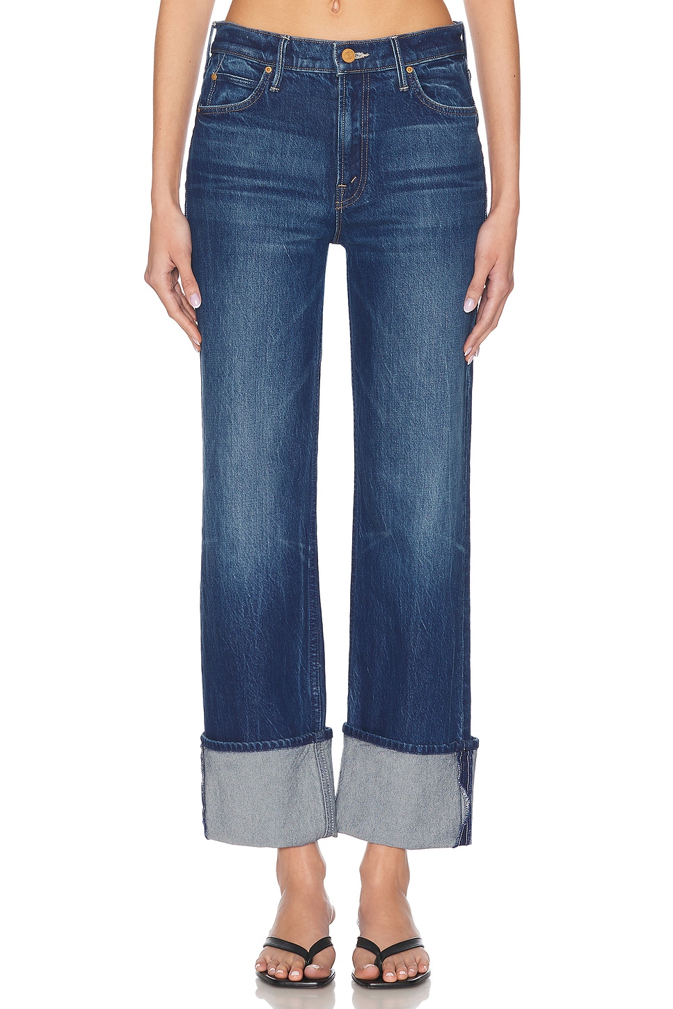 Image 1 of MOTHER The Checkerboard Duster Flood Cuff Jeans in Bunny Hop