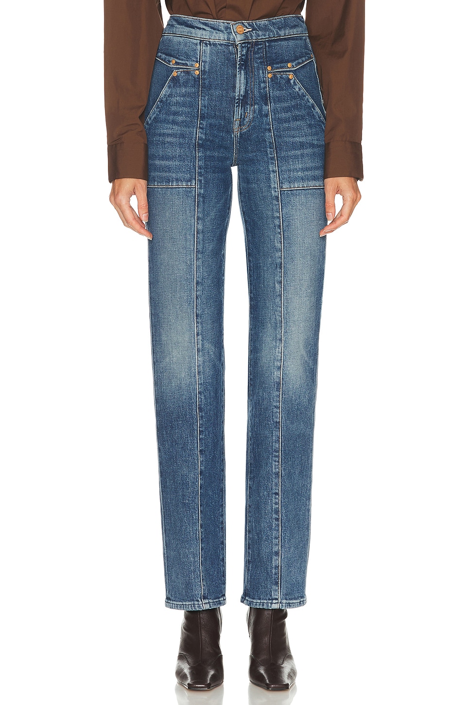 Image 1 of MOTHER The Riveting Rambler Zip Sneak Jeans in Bending The Rules