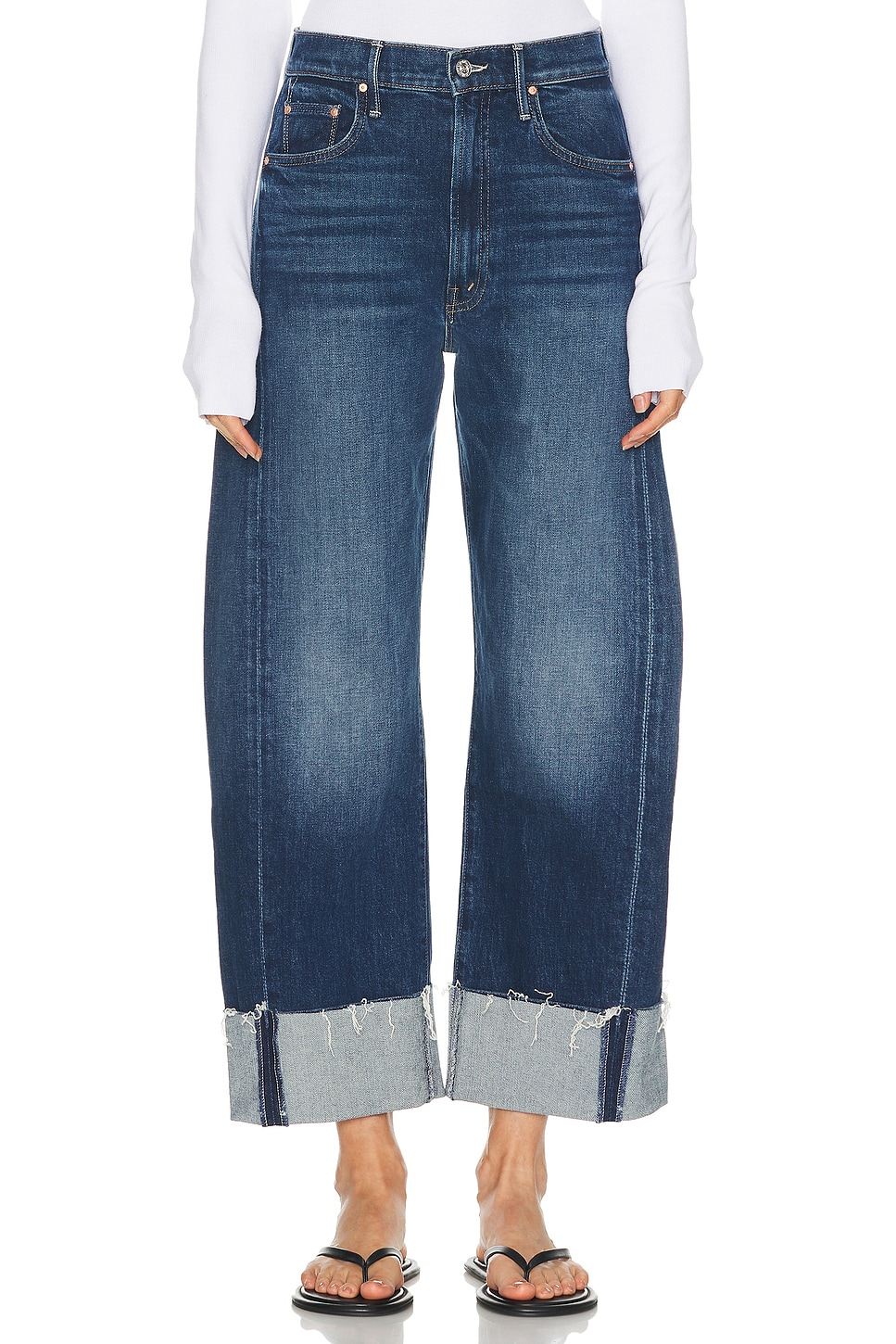 Image 1 of MOTHER The Half Pipe Ankle Cuff Fray Jeans in Perfectly Imperfect