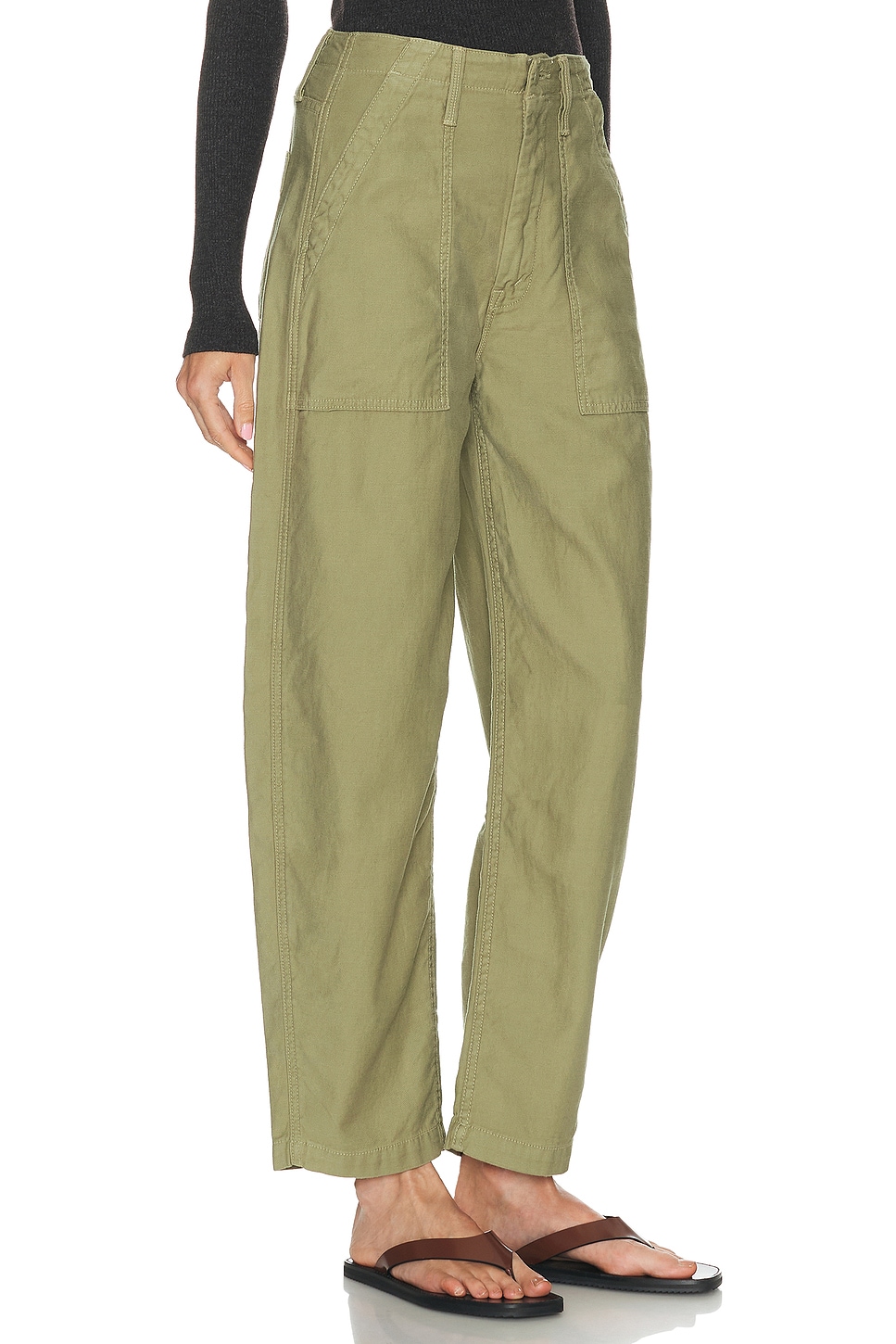 Mother Fangirl Fatigue Flood Barrel-leg Cotton Trousers In Green