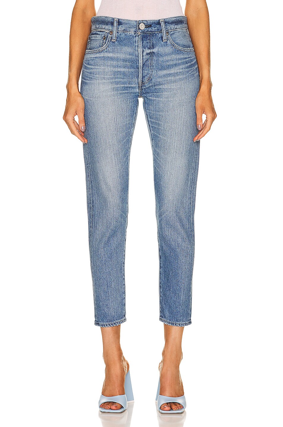 Image 1 of Moussy Vintage Evans Tapered Mid Rise in Blue