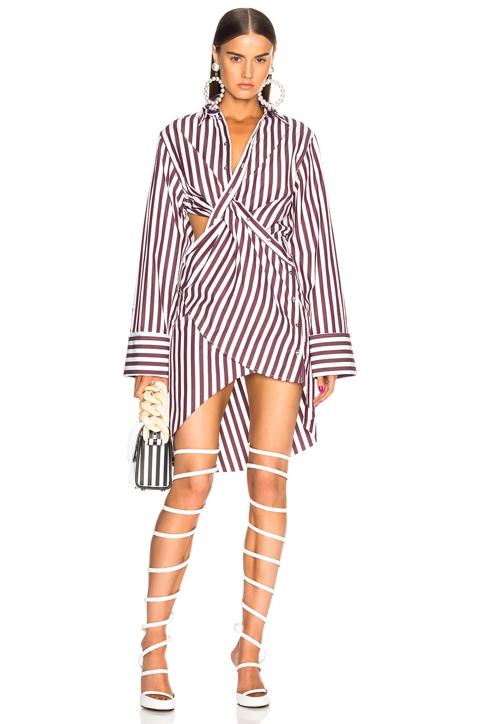 Image 1 of Marques ' Almeida Draped Cut Out Shirt Dress in Burgundy & White Stripe