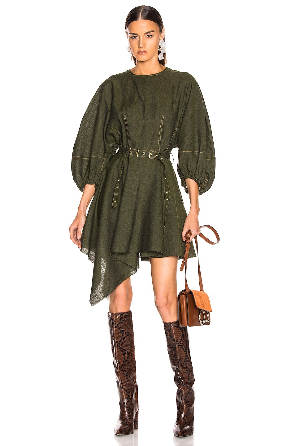 Image 1 of Marques ' Almeida Curved Sleeve Dress in Khaki