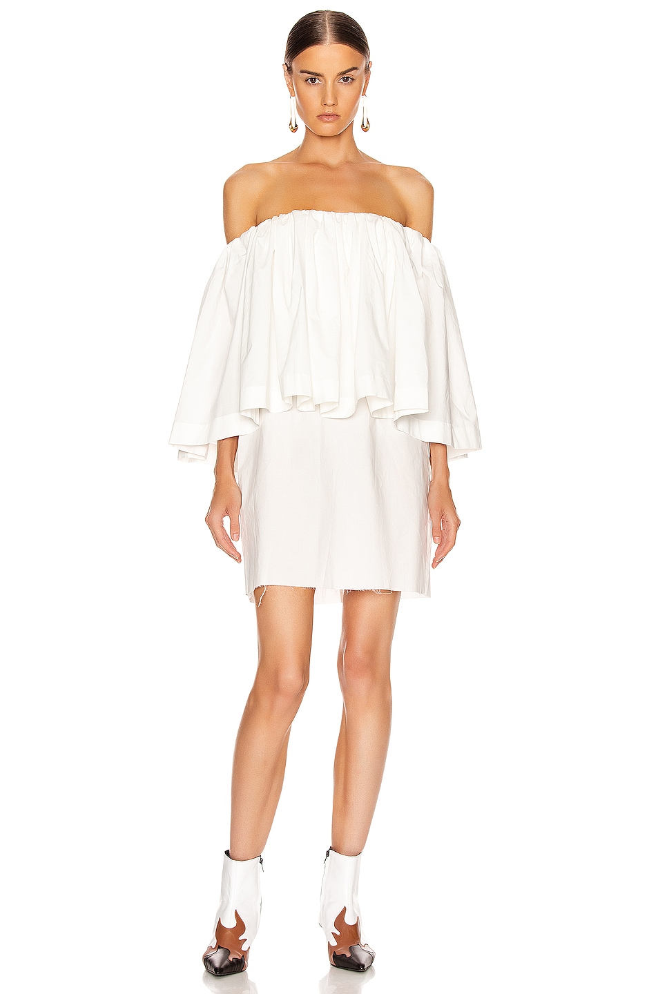 Image 1 of Marques ' Almeida Off Shoulder 2 Layer Pleated Mini Short Dress in White