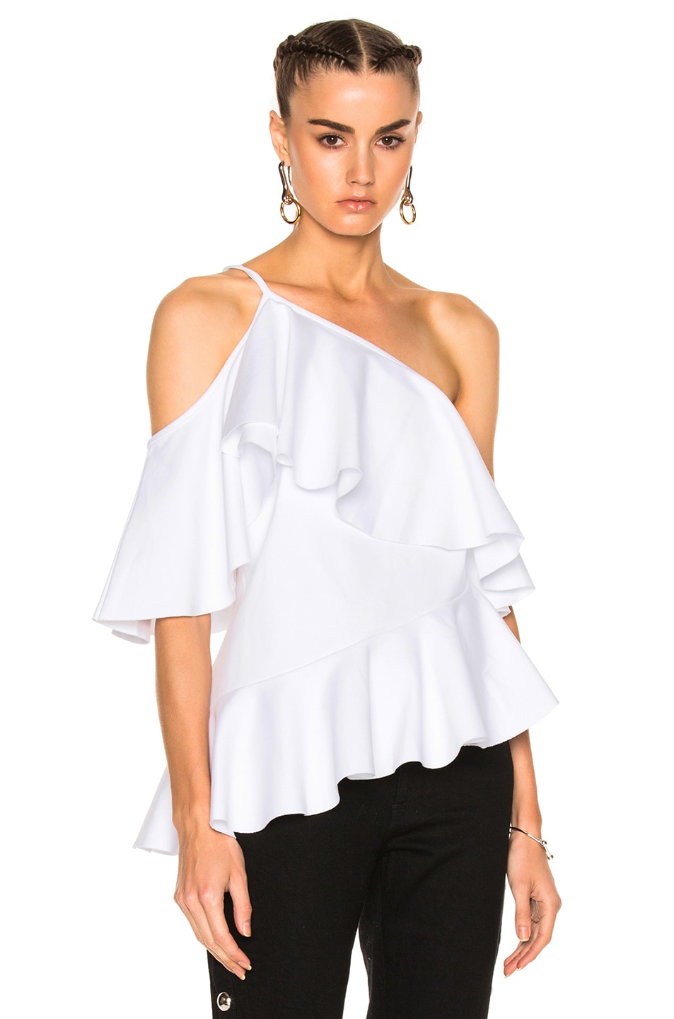 Image 1 of Marques ' Almeida One Shoulder Frill Top in White