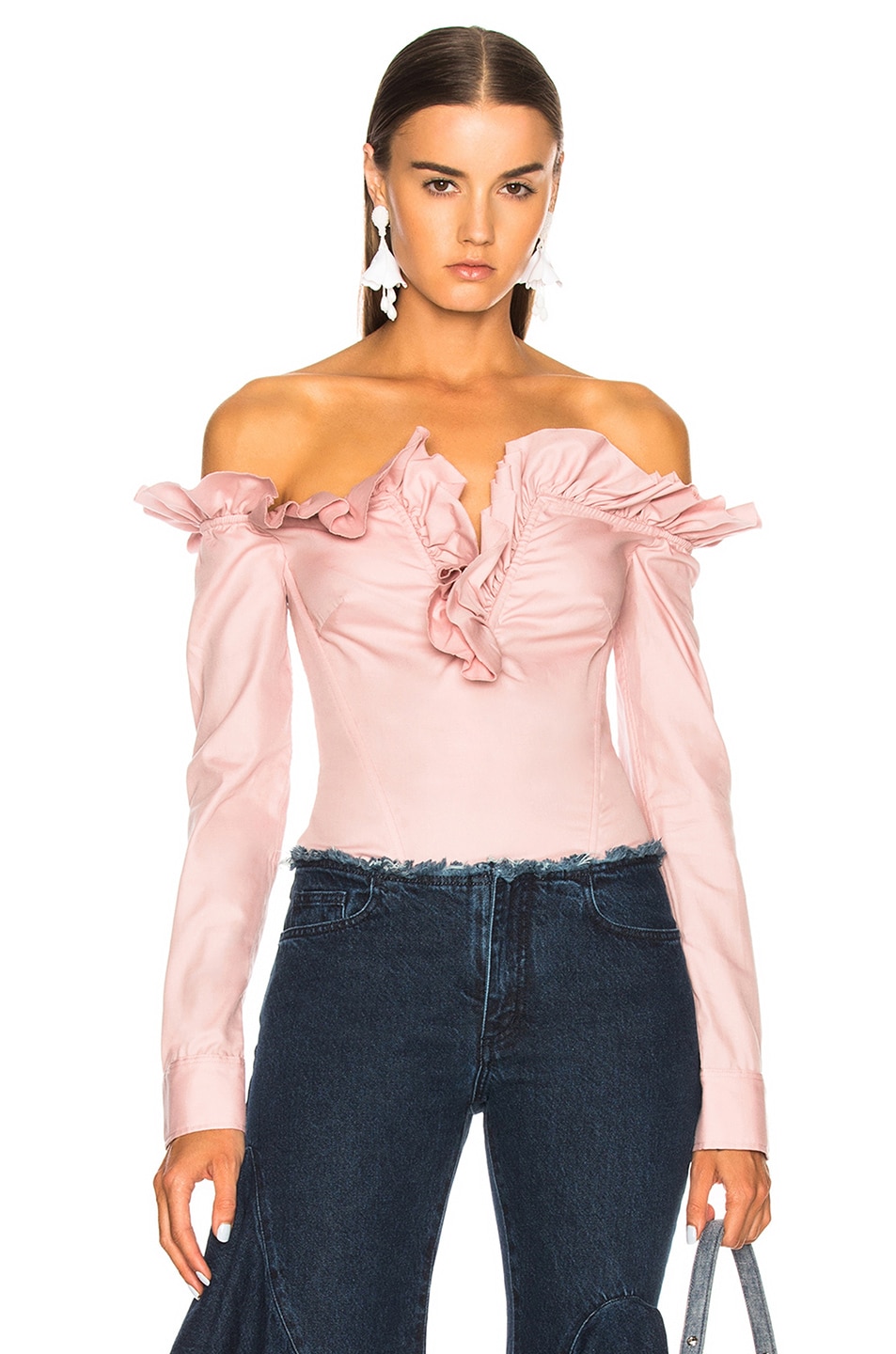 Image 1 of Marques ' Almeida V Neck Ruffle Blouse in Pale Pink