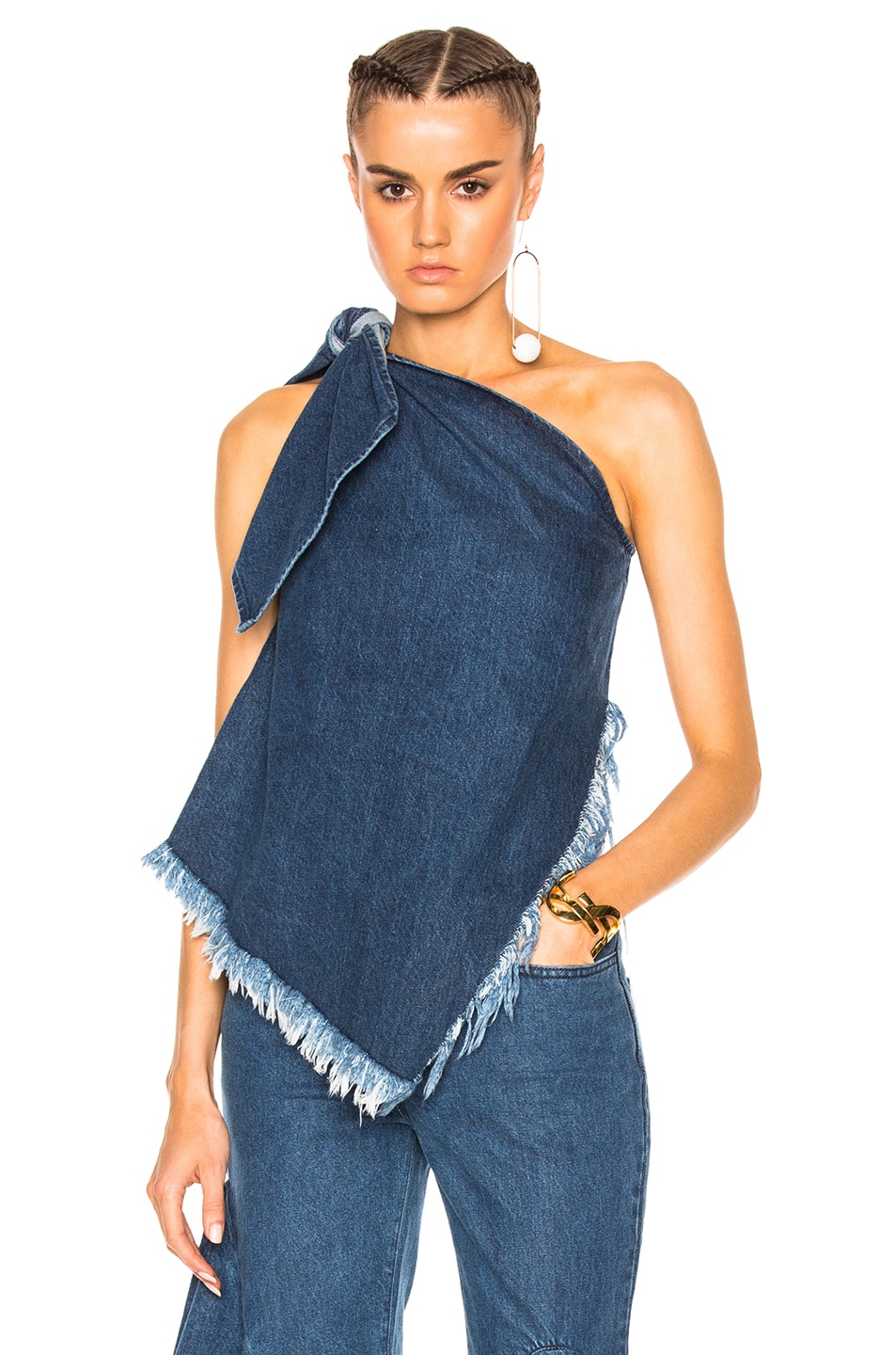 Image 1 of Marques ' Almeida Knot Top One Shoulder Top in Stonewash