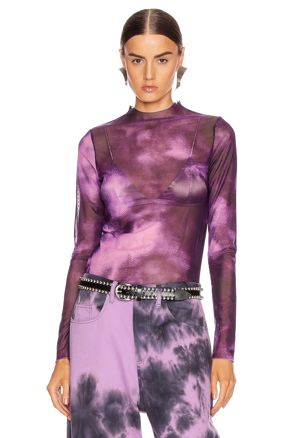 Image 1 of Marques ' Almeida Long Sleeve Mesh Top in Purple Tie Dye