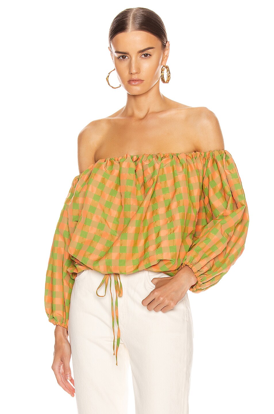 Image 1 of Marques ' Almeida Off Shoulder Top in Pink & Lime
