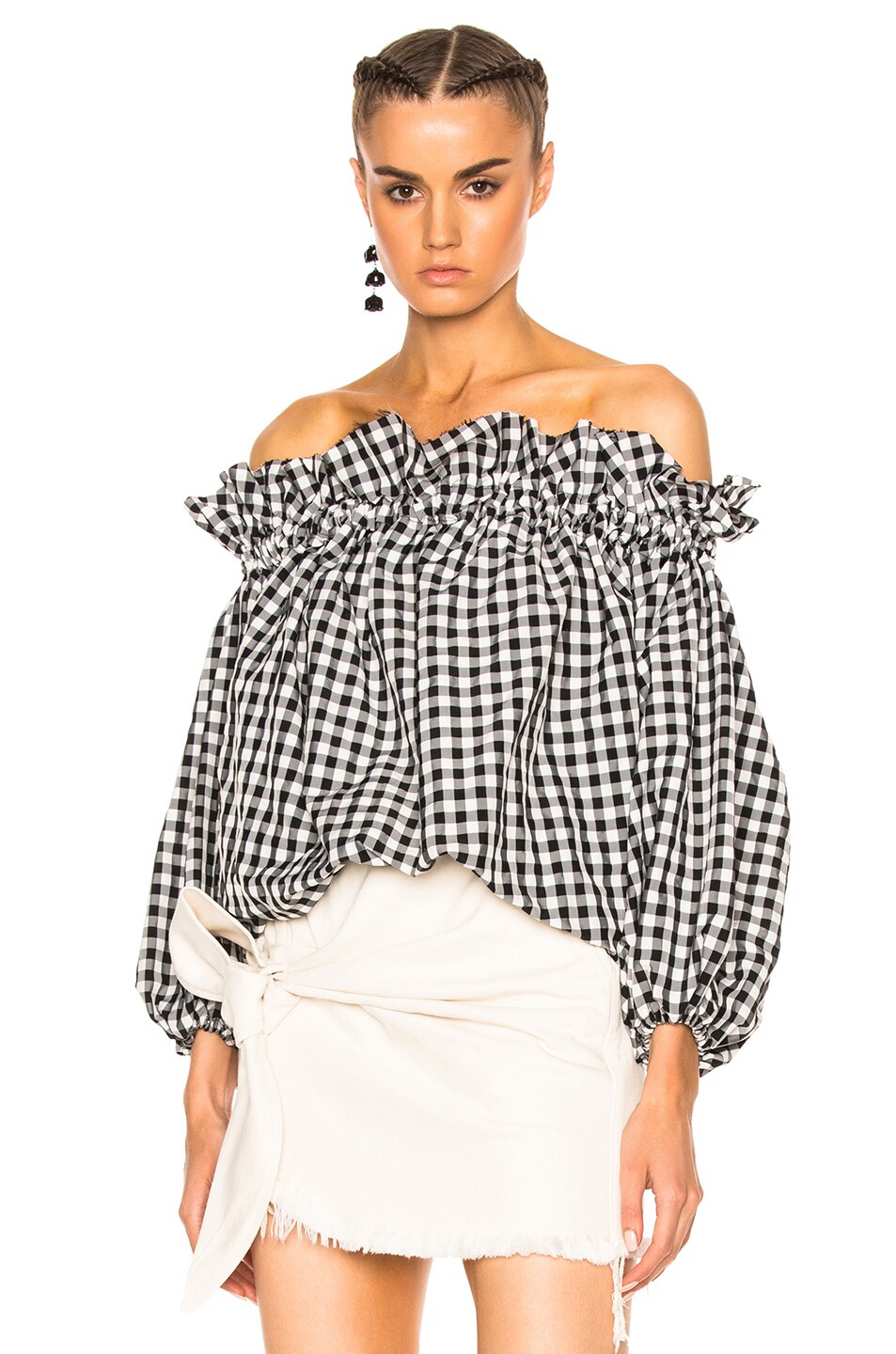 Image 1 of Marques ' Almeida Off Shoulder Gathered Top in Black Gingham