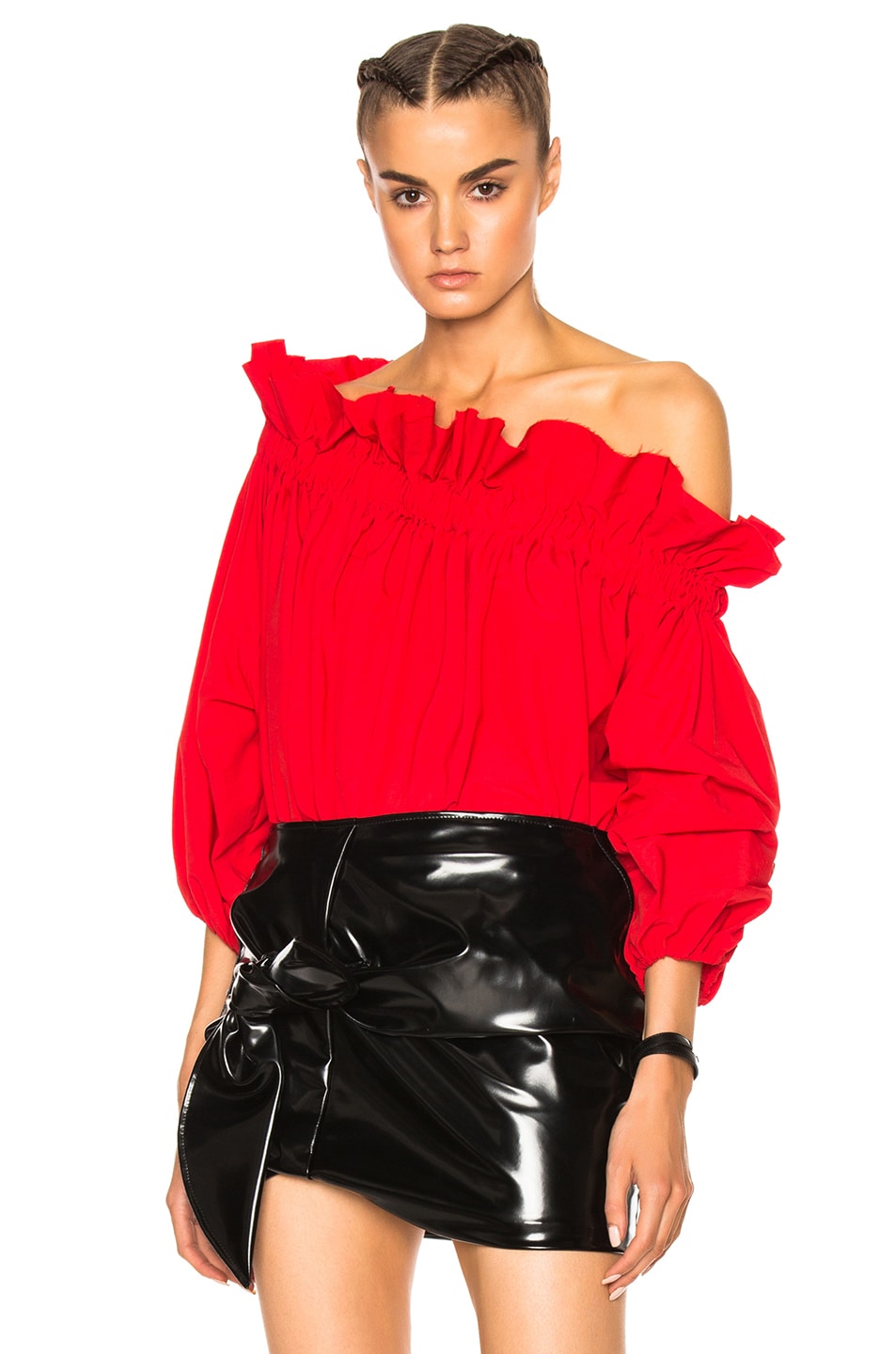 Image 1 of Marques ' Almeida Off Shoulder Gathered Top in Red