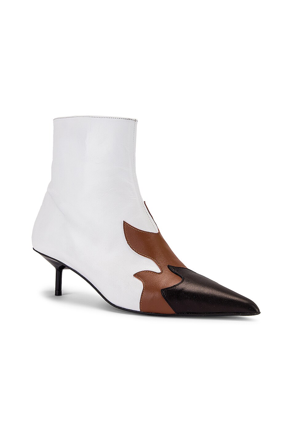 Marques ' Almeida Pointy Kitten Heel Flame Boot in White, Brown & Black ...