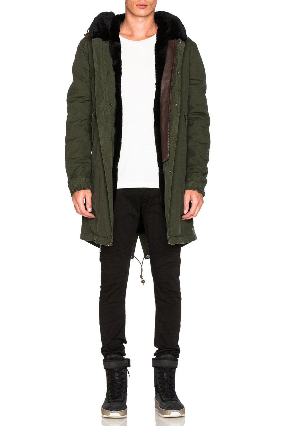 Image 1 of Mr & Mrs Italy Canvas Parka With Shaved Beaver Fur in London Green & Black