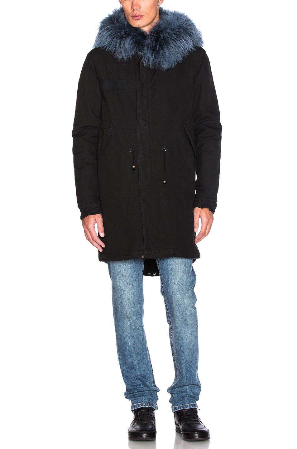 Image 1 of Mr & Mrs Italy Canvas Parka With Rabbit Fur in Black & Fog Blue