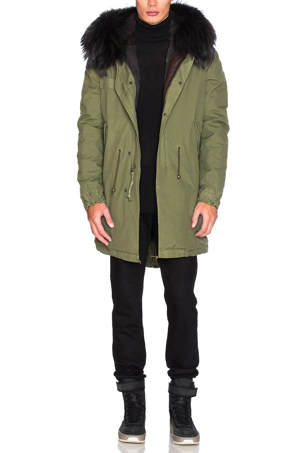 Image 1 of Mr & Mrs Italy Canvas Parka With Rabbit Fur in Army & Petrol Ink