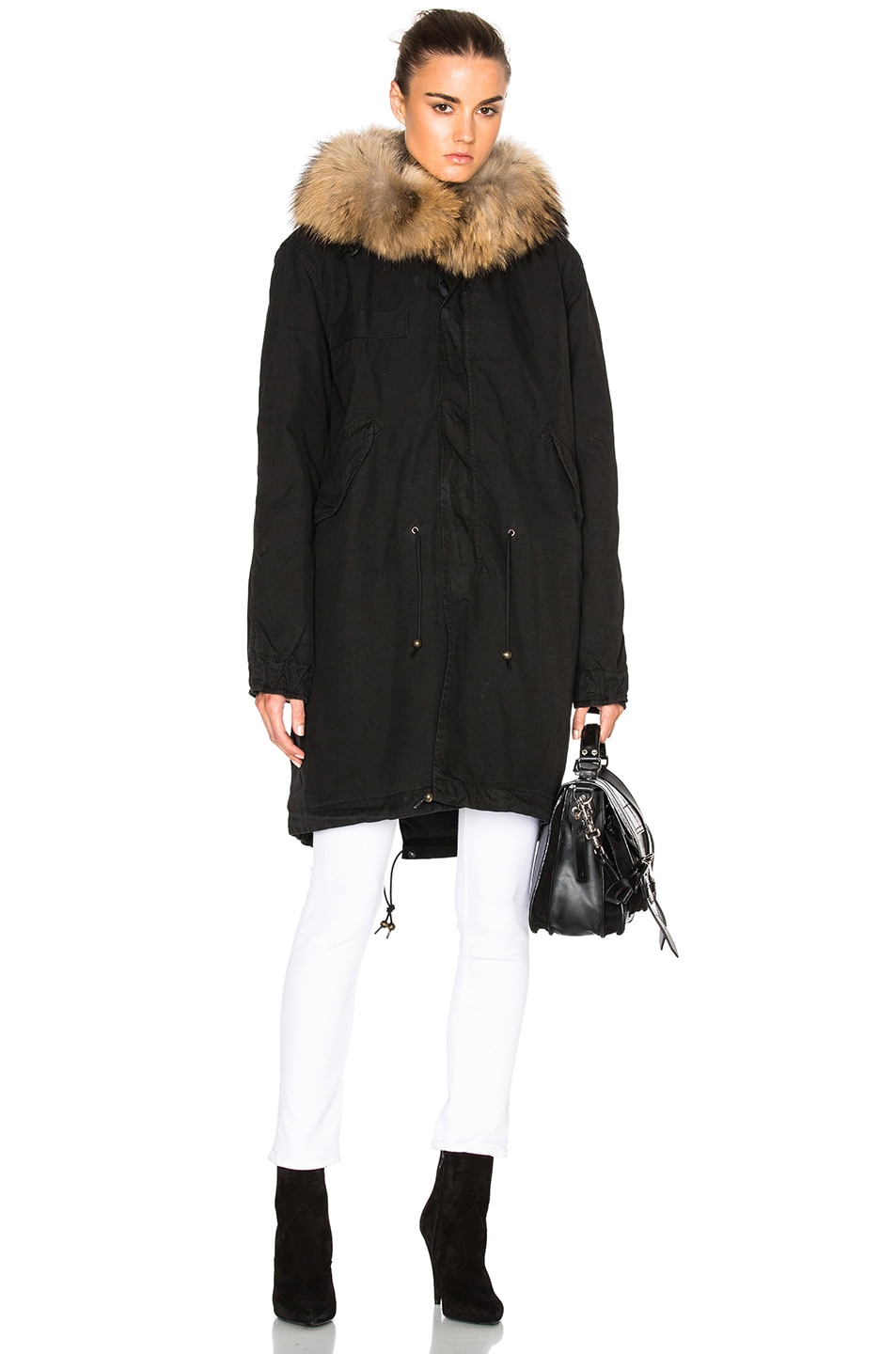 Image 1 of Mr & Mrs Italy Army Parka Jacket With Raccoon Fur in Black & Natural