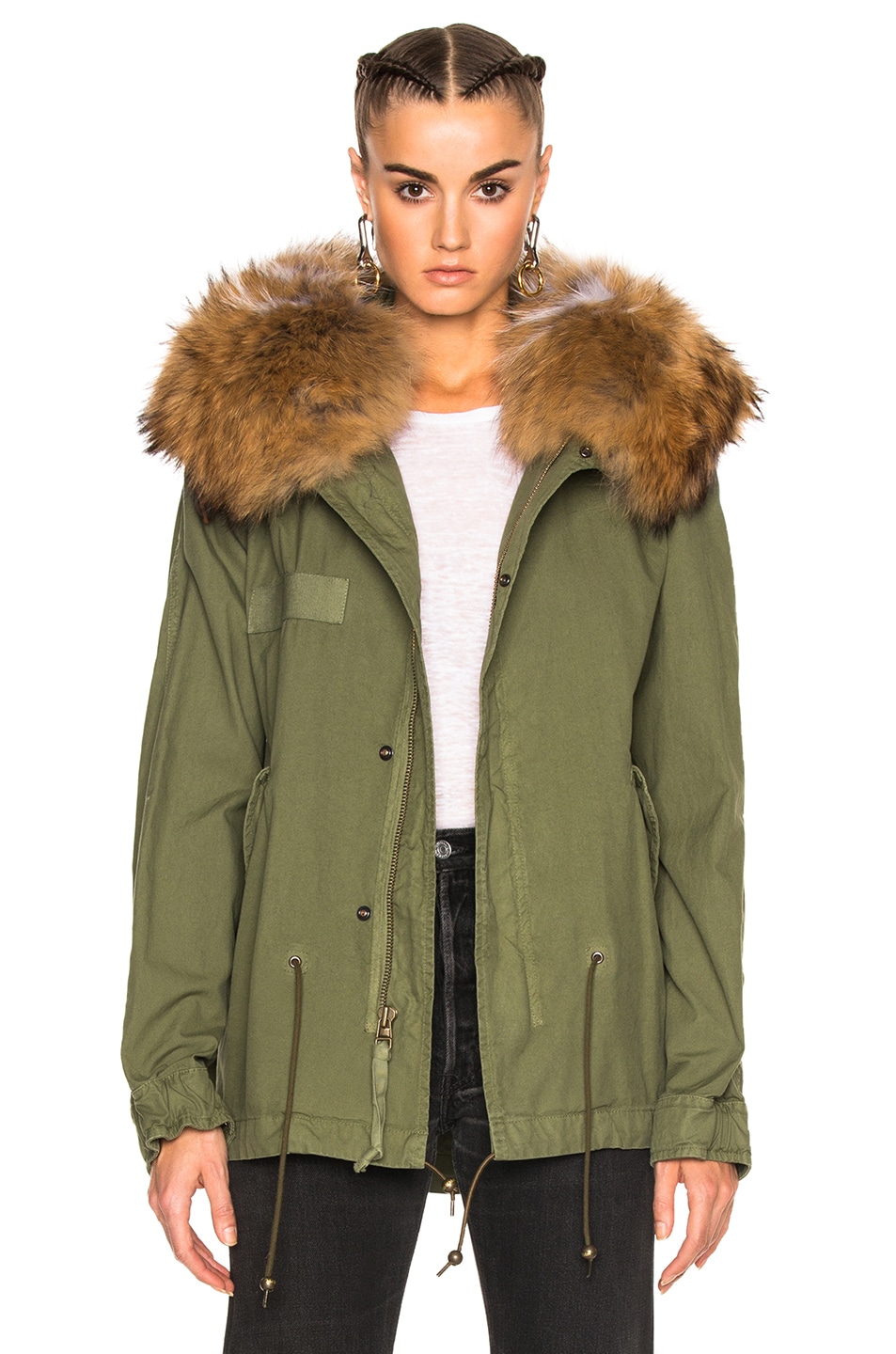Image 1 of Mr & Mrs Italy Mini Parka Jacket With Raccoon Fur in Army & Natural White