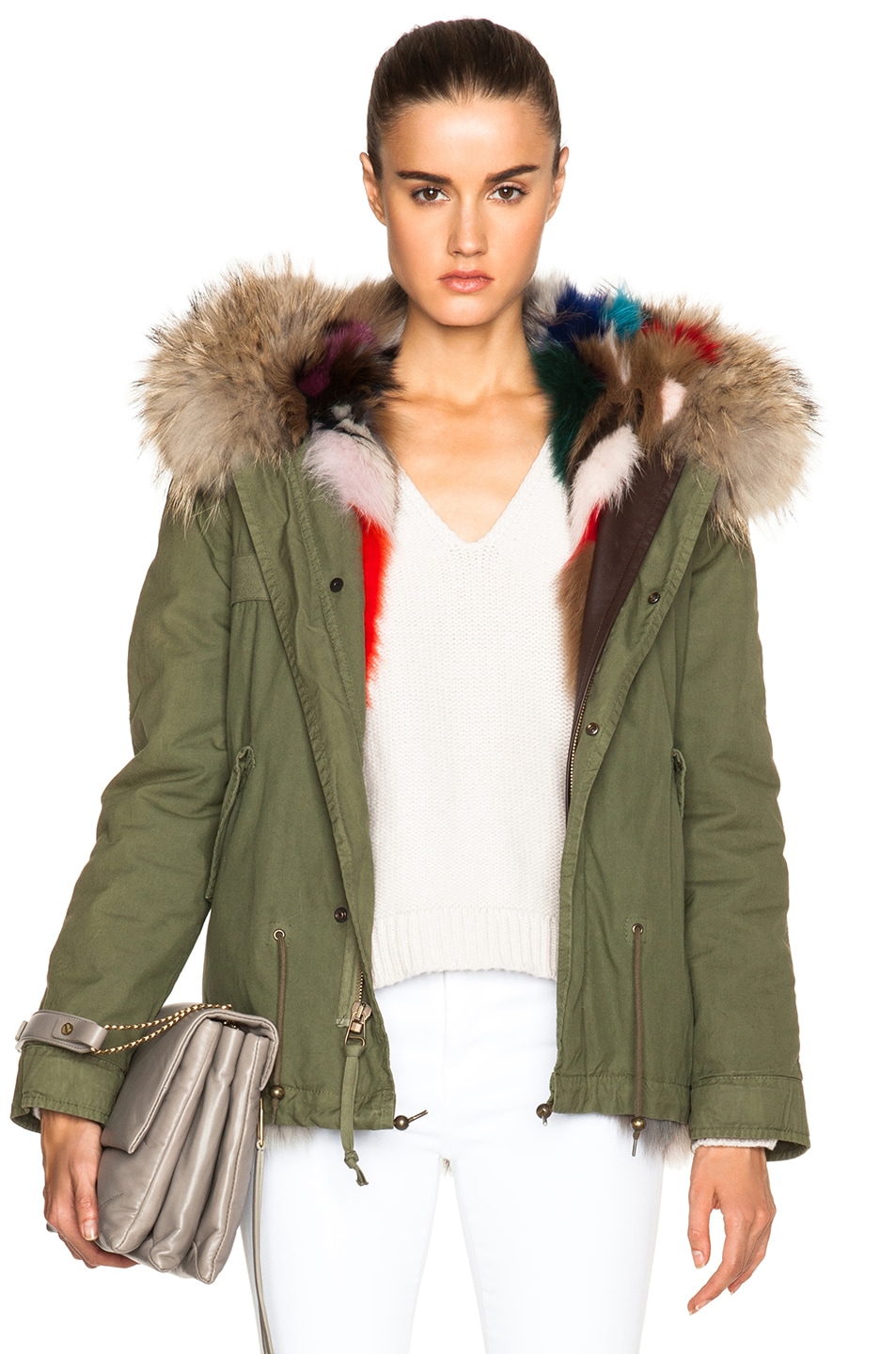 Image 1 of Mr & Mrs Italy Mini Fox Army Parka With Fox & Raccoon Fur in Multi