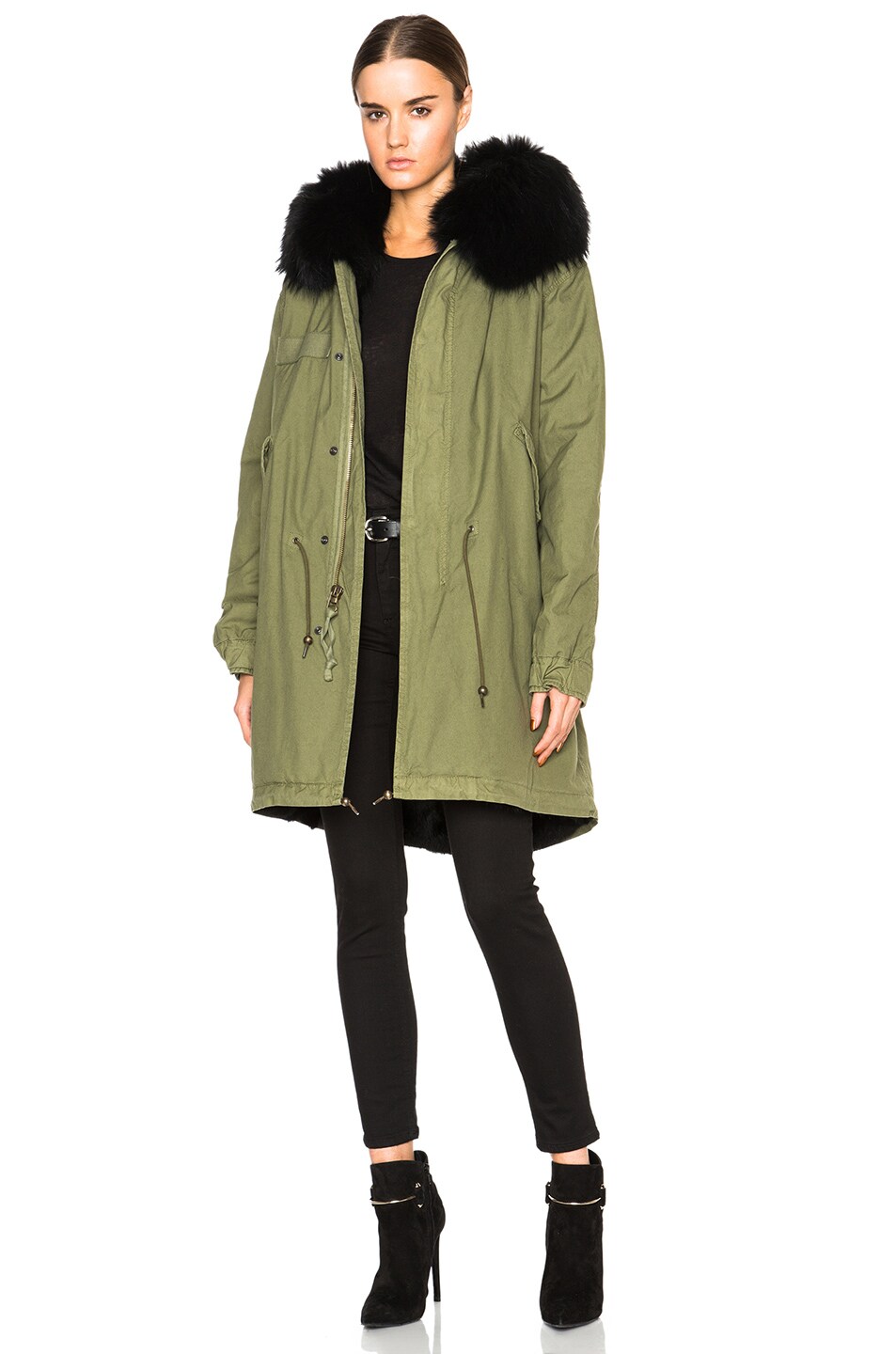 Image 1 of Mr & Mrs Italy Canvas Parka With Rabbit & Raccoon Fur in Black