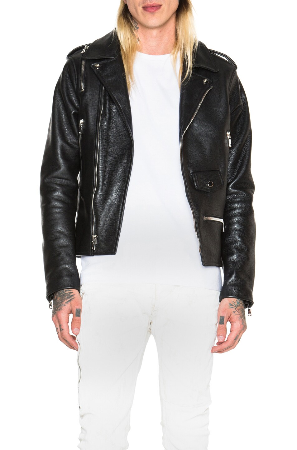 Image 1 of Mr. Completely Leather Moto Jacket in Black & White