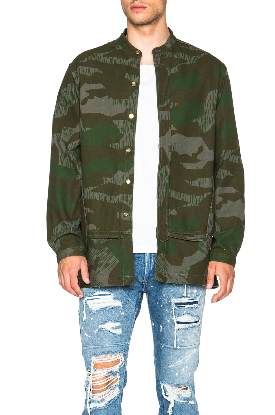 Image 1 of Mr. Completely Banded Collar Jacket in Camo Forest