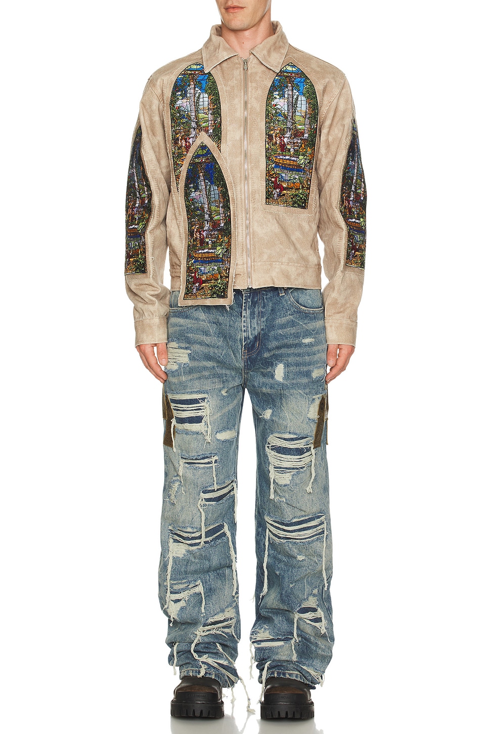 Image 1 of Who Decides War by Ev Bravado Side Patch Relaxation Denim Jeans in Denim