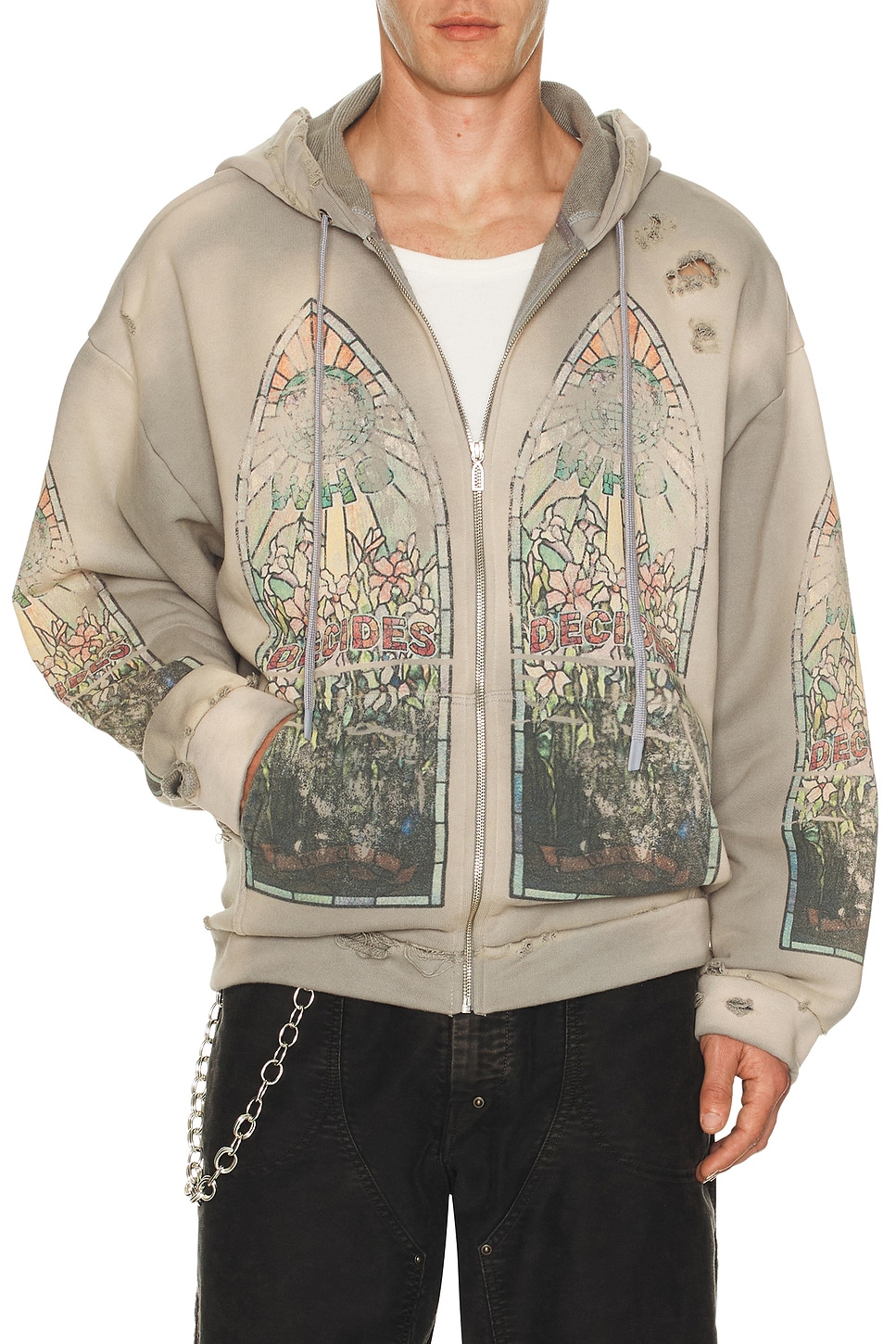 Image 1 of Who Decides War by Ev Bravado Faded Zip Up Hooded Jacket in Vintage Grey