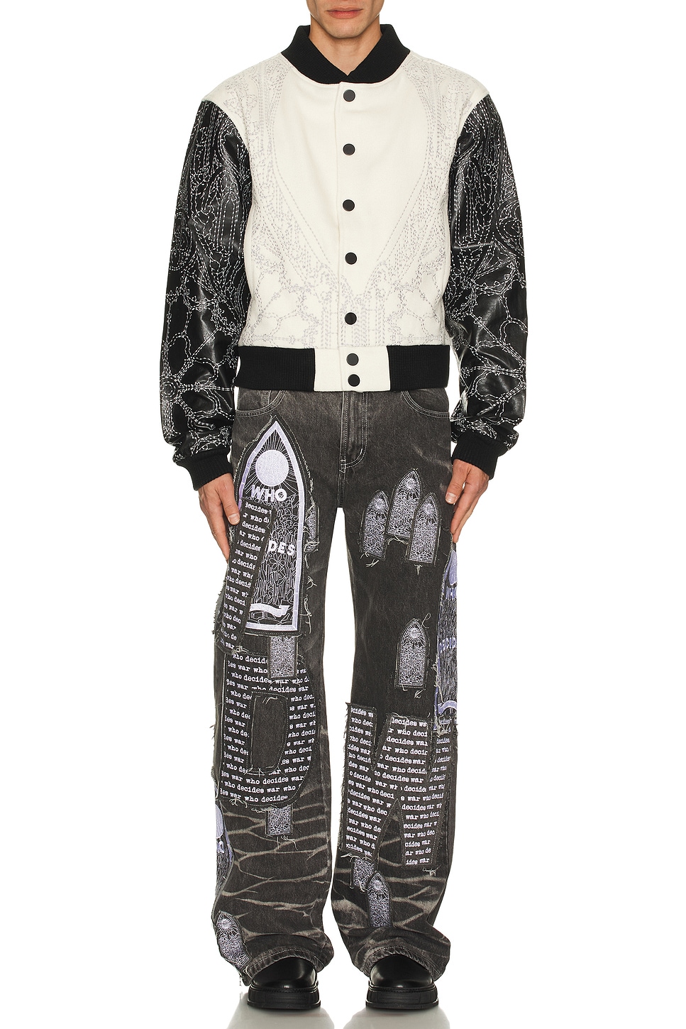Image 1 of Who Decides War by Ev Bravado Notre Dame Varsity Jacket in Cloud