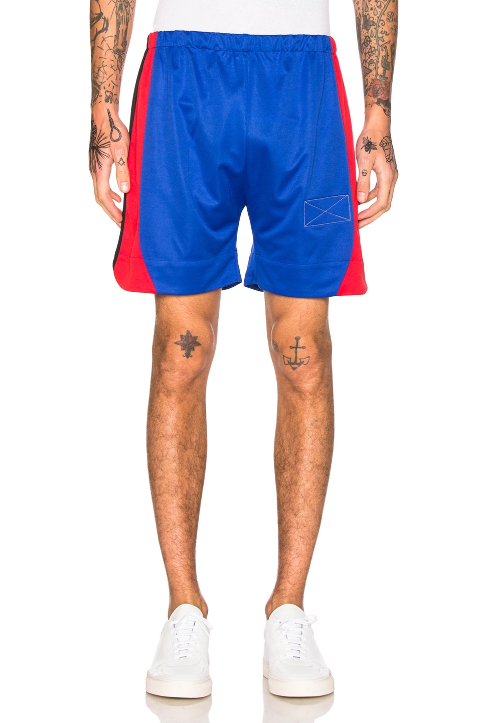 Image 1 of Martine Rose Long Sport Shorts in Blue & Red