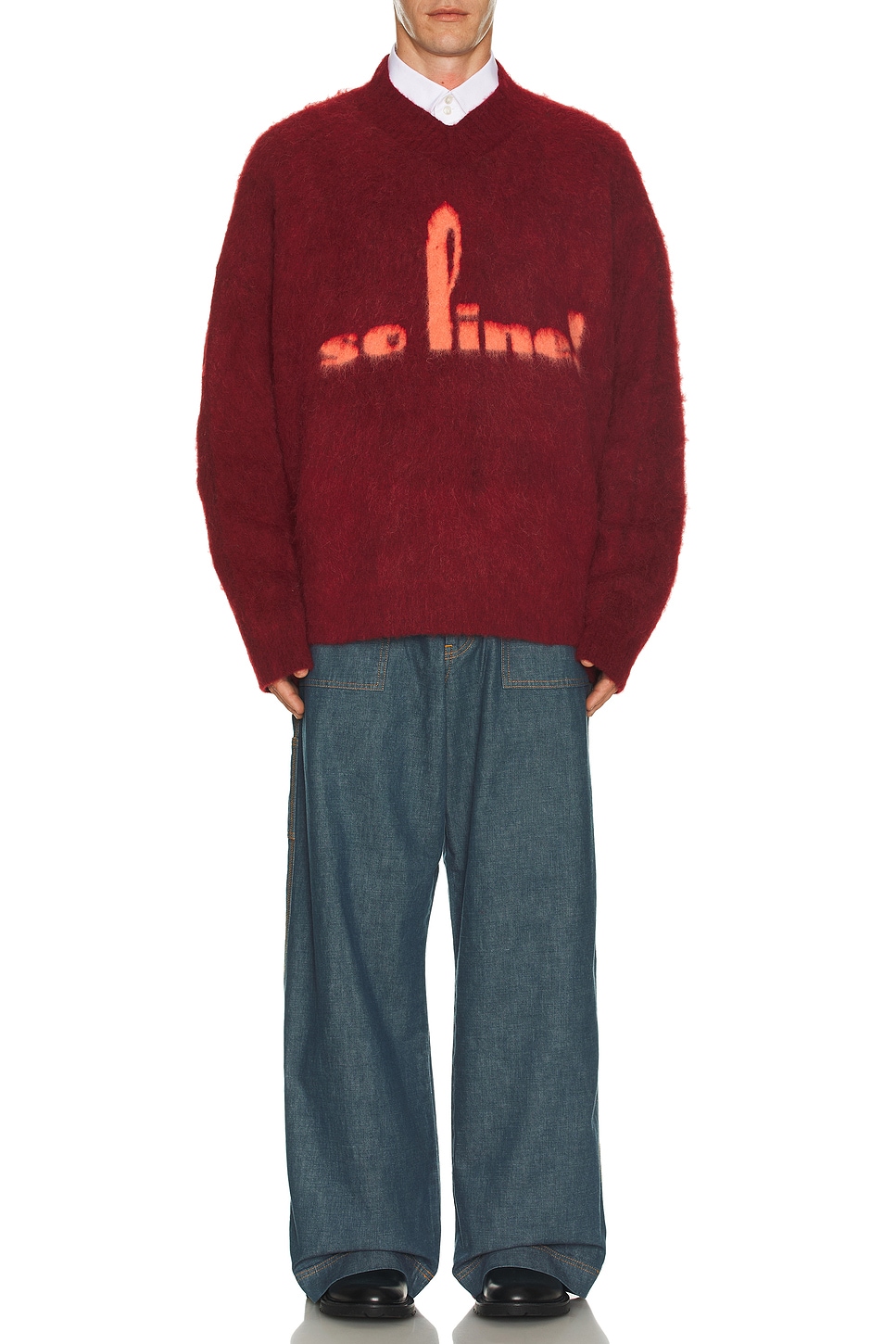 Image 1 of Martine Rose Brushed Mohair V-Neck Jumper in Red Burgundy