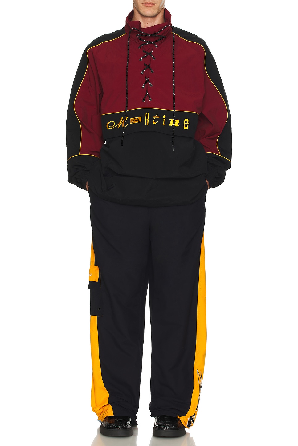 Image 1 of Martine Rose Lace Up Pullover in Black & Burgundy