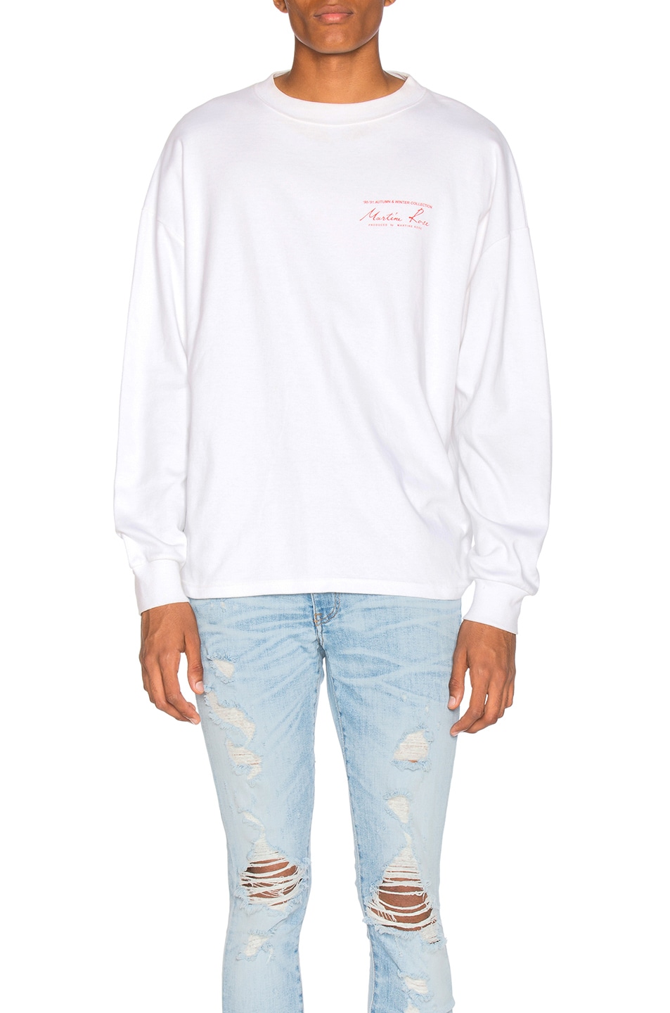 Image 1 of Martine Rose Classic Long Sleeve Tee in White & Red