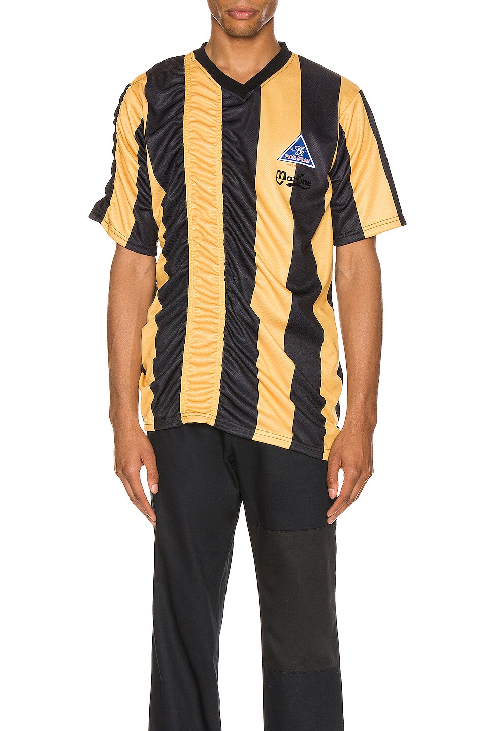 Image 1 of Martine Rose Ruched Football Top in Yellow & Black