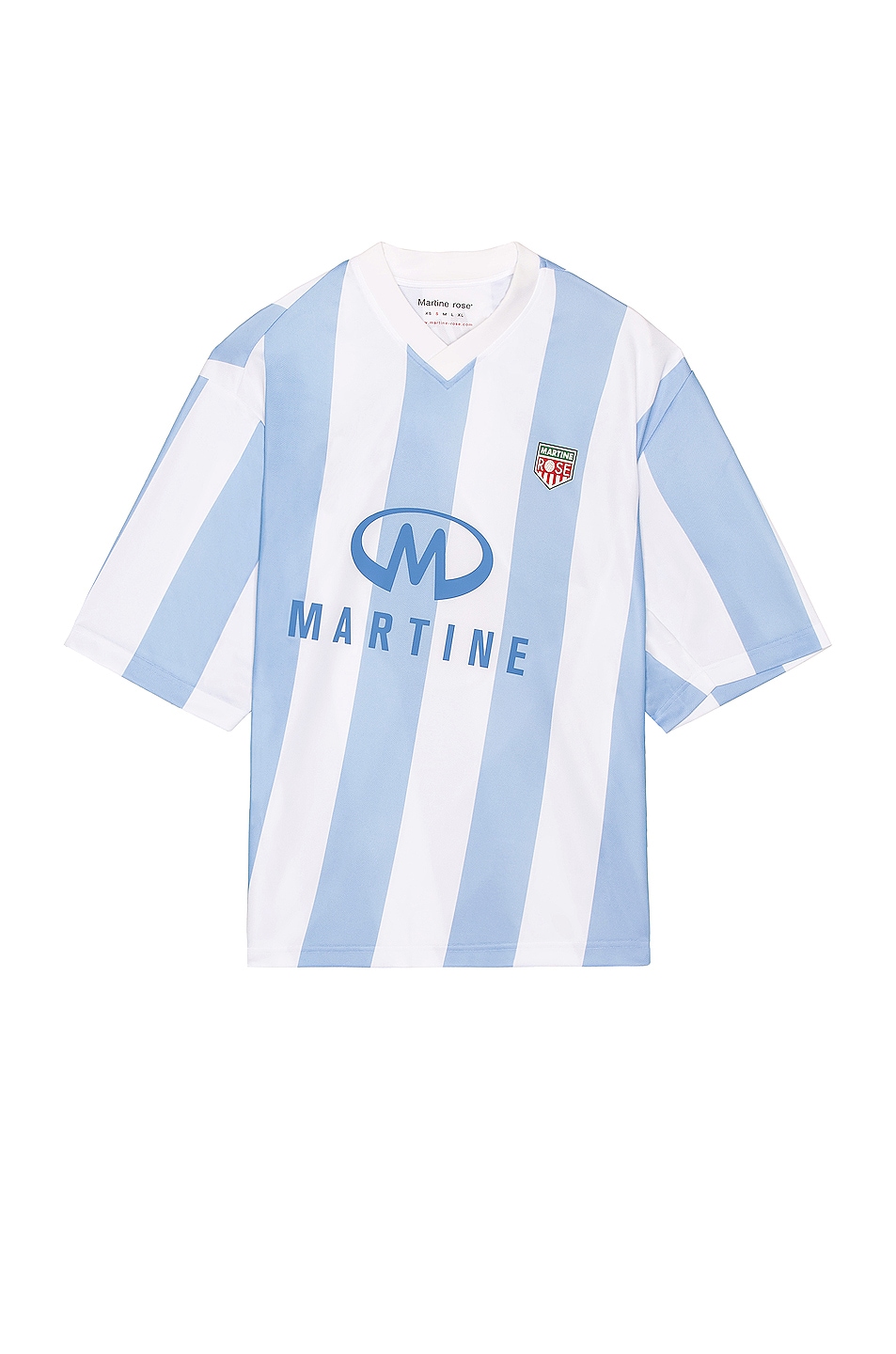 Image 1 of Martine Rose Twist Football Top in White Light Blue Stripe Print