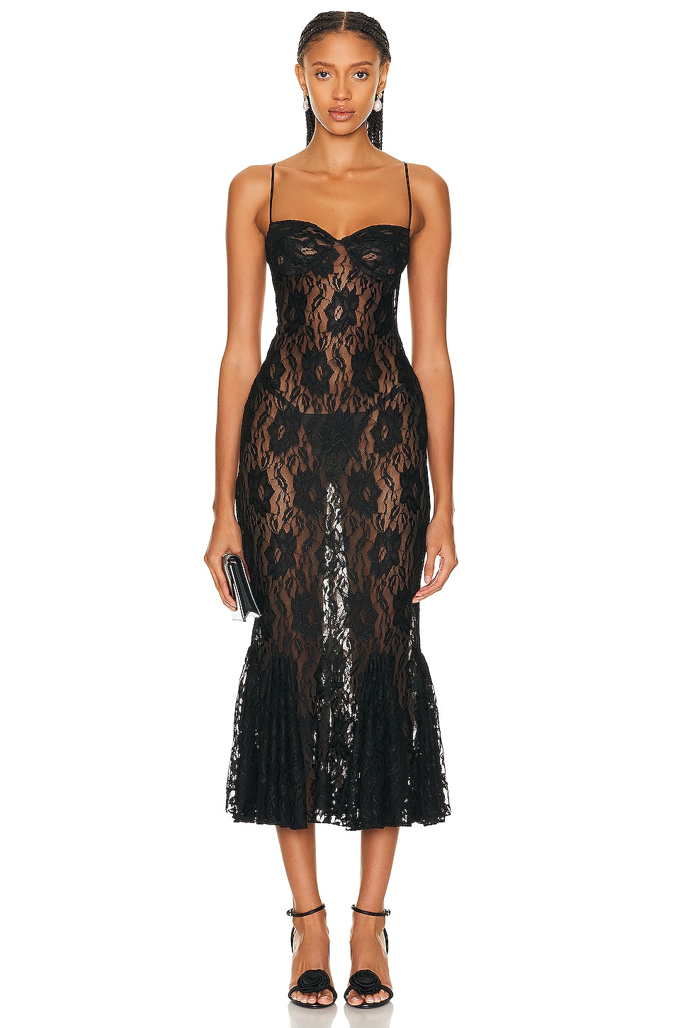 Image 1 of Mirror Palais Black Rose Lady Length Dress in Black Lace