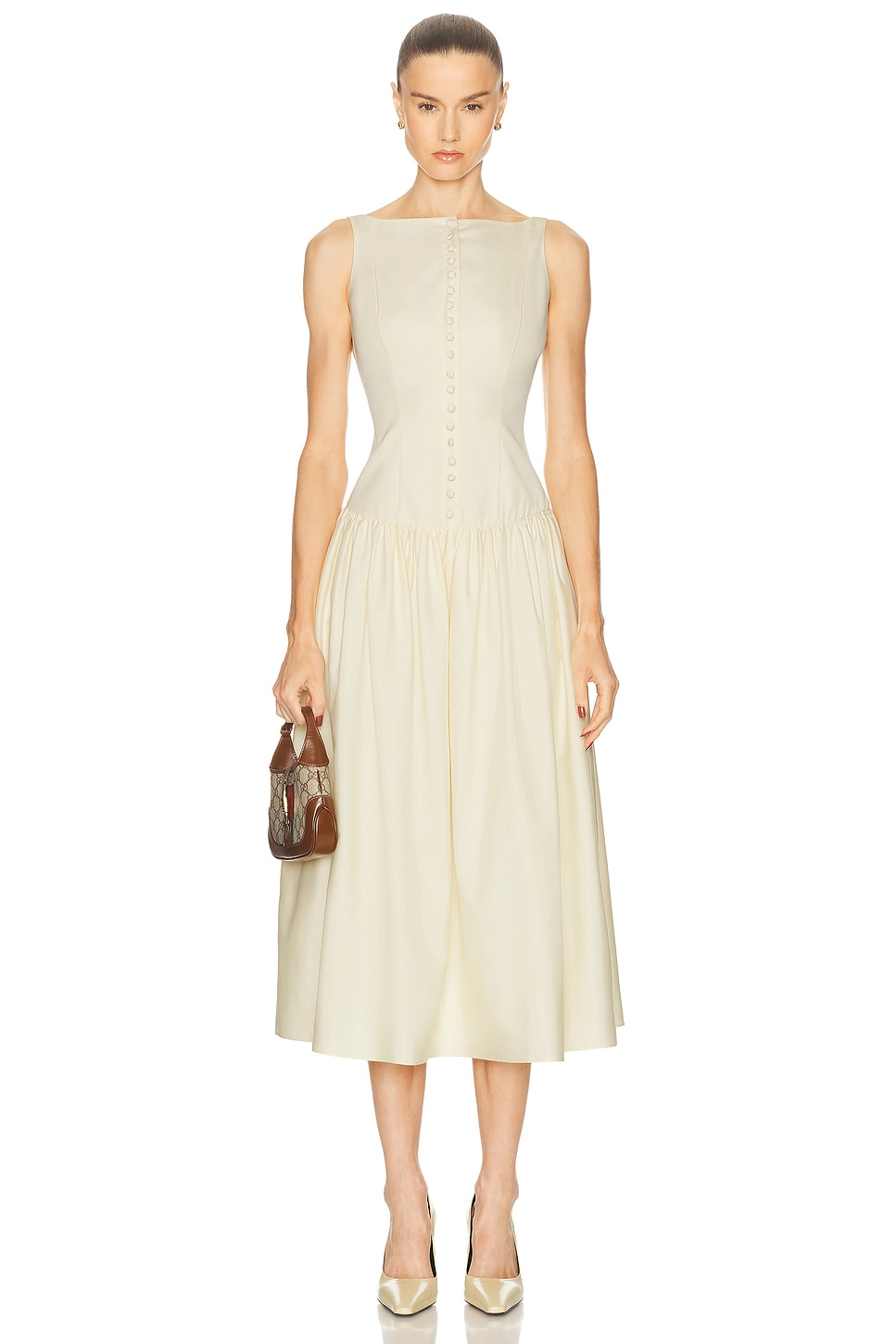 Image 1 of Mirror Palais Kissing Booth Lady Length Dress in Butter