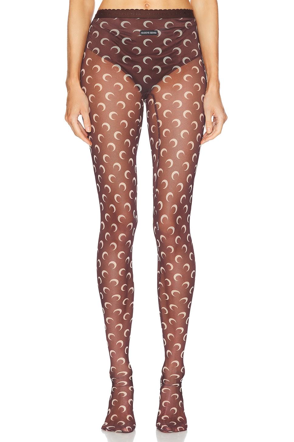 Moon Printed Mesh Tights in Brown